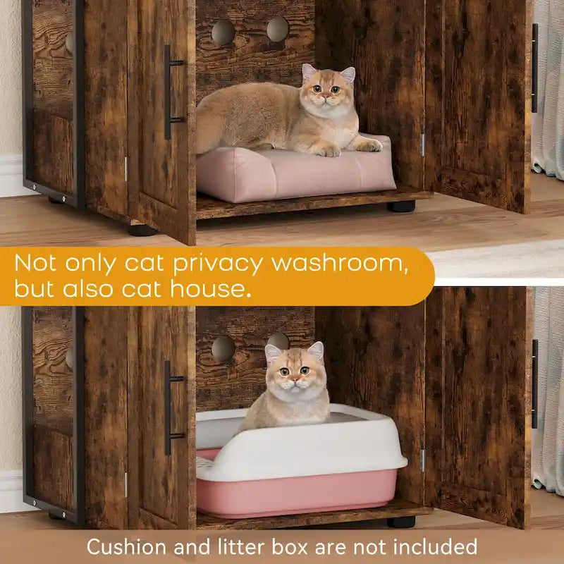 Meuble cache-litière 2 en 1 pour chat avec 3 étagères et une porte