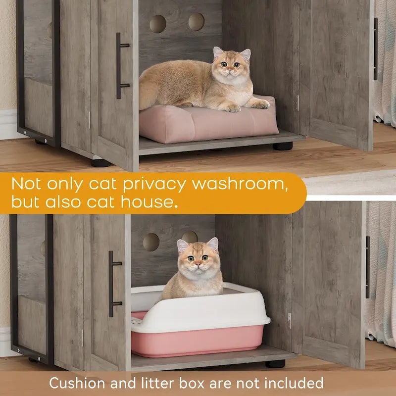 Meuble cache-litière 2 en 1 pour chat avec 3 étagères et une porte