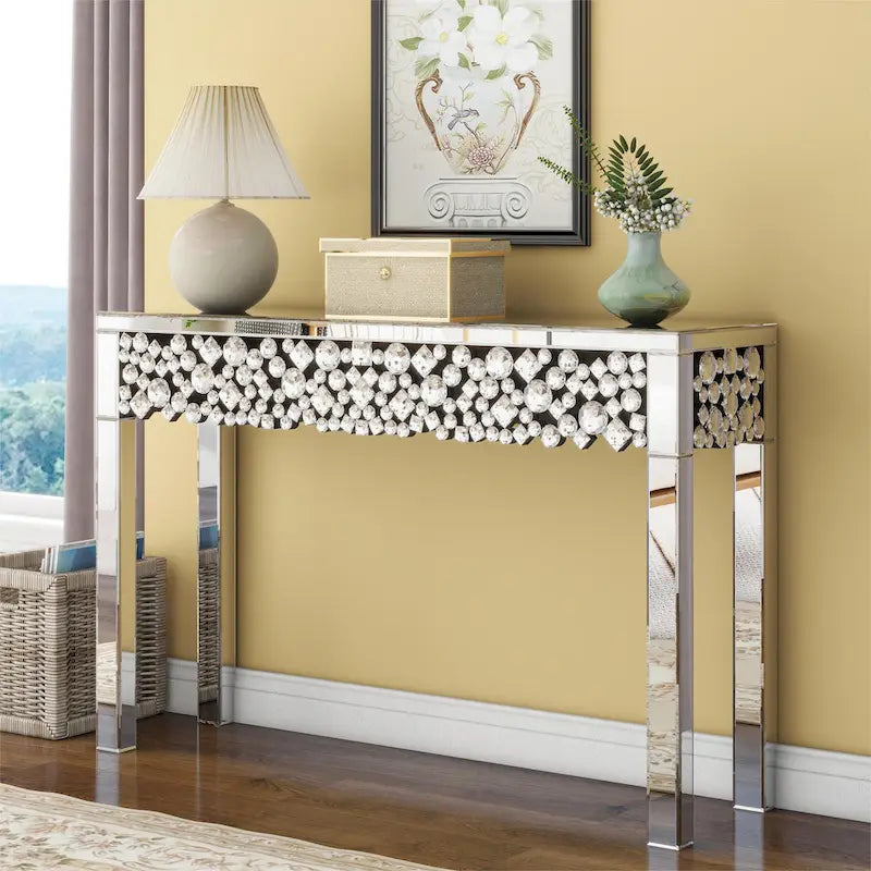Console glamour table d'entrée avec cadre en cristal