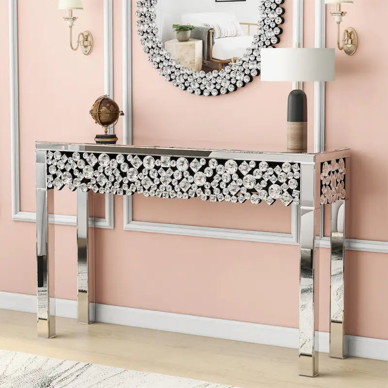 Console glamour table d'entrée avec cadre en cristal