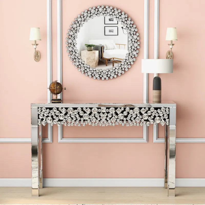 Console glamour table d'entrée avec cadre en cristal