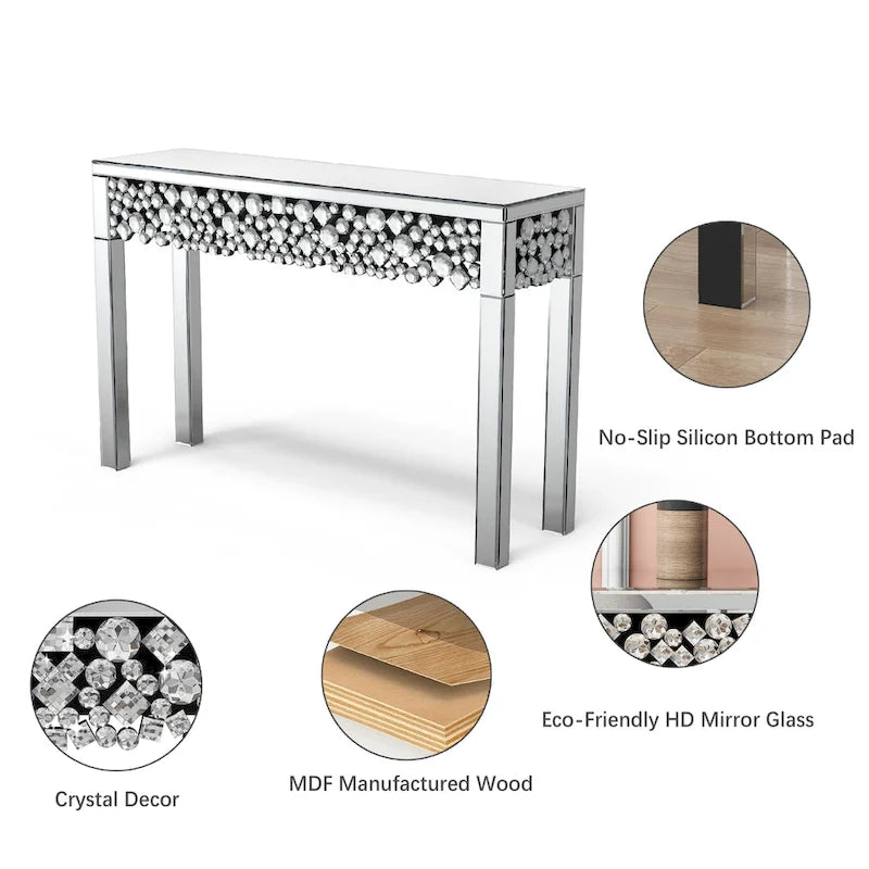 Console glamour table d'entrée avec cadre en cristal