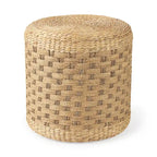 Pouf rond en jonc de mer tressé à motif Mercana Michelle Brown