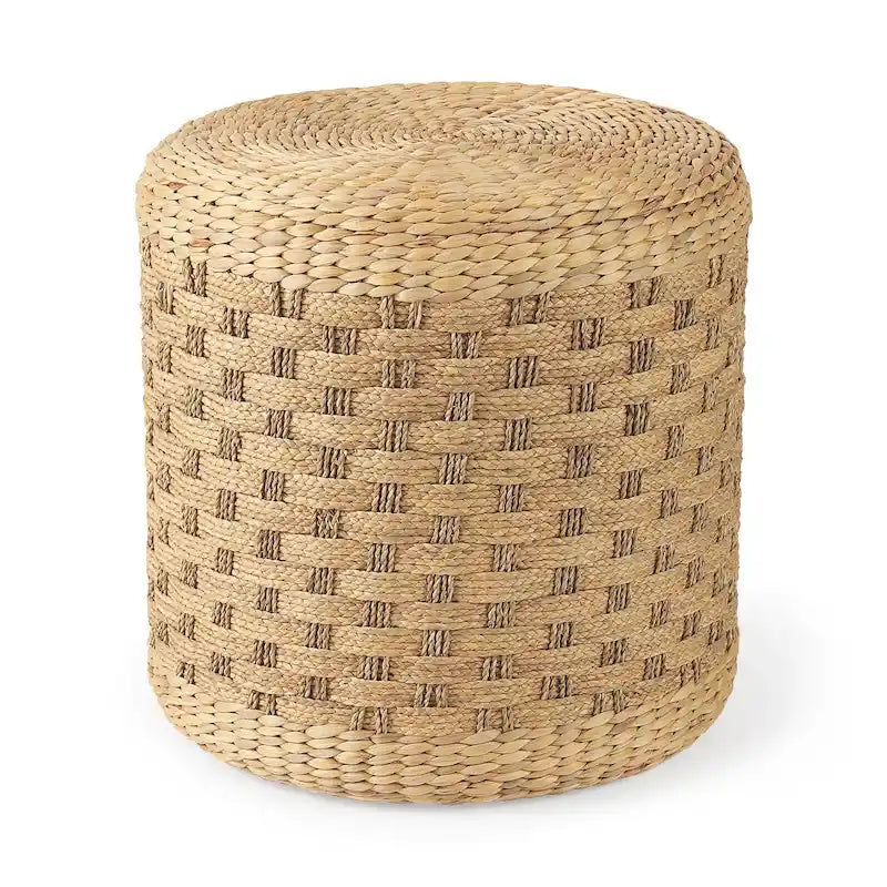 Pouf rond en jonc de mer tressé à motif Mercana Michelle Brown