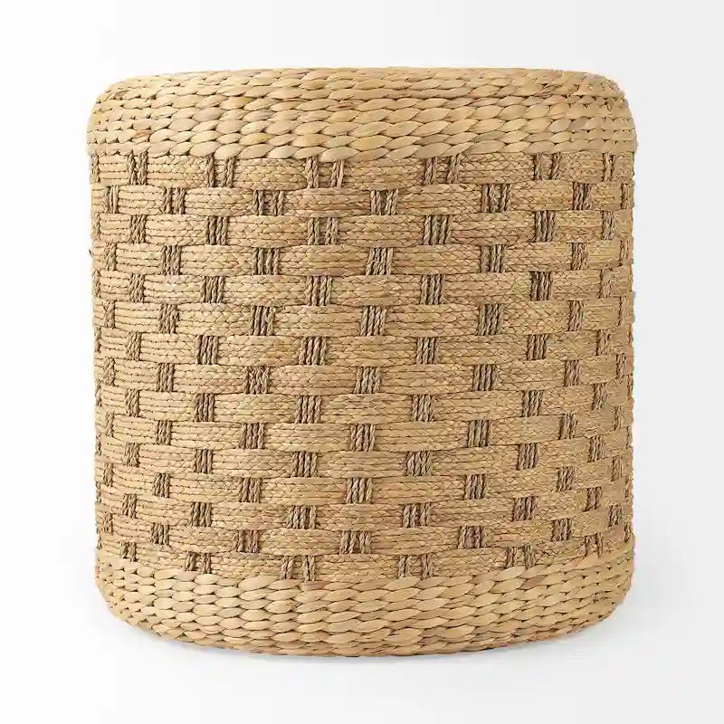 Pouf rond en jonc de mer tressé à motif Mercana Michelle Brown