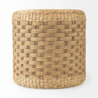 Pouf rond en jonc de mer tressé à motif Mercana Michelle Brown