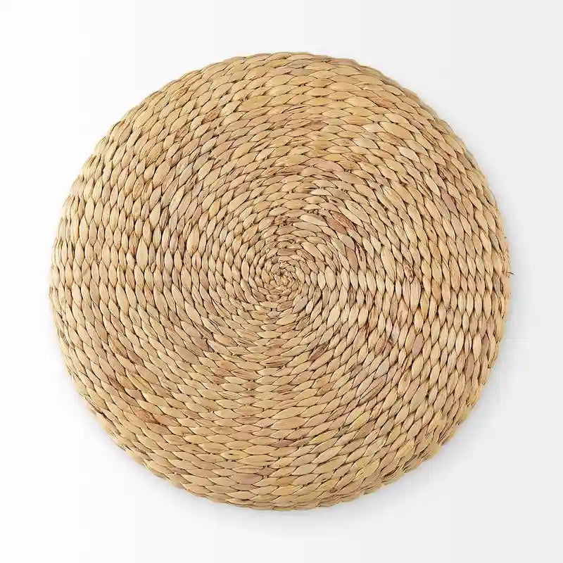 Pouf rond en jonc de mer tressé à motif Mercana Michelle Brown