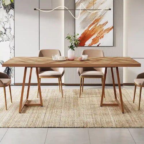 71 Farmhouse Dining Table for 6 to 8, Rectangular Wood Kitchen Table Industrial Dinner Table