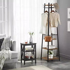 Portemanteau industriel autoportant VECELO avec panier métallique, 2 étagères et 8 crochets doubles – Meuble d'entrée pour chapeaux, sacs et écharpes