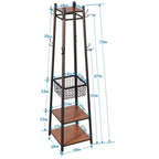 Portemanteau industriel autoportant VECELO avec panier métallique, 2 étagères et 8 crochets doubles – Meuble d'entrée pour chapeaux, sacs et écharpes