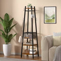 VECELO Freestanding Industrial Coat Rack with Metal Basket, 2 Shelves & 8 Dual Hooks  Entryway Hall Tree for Hats, Bags, and Scarves