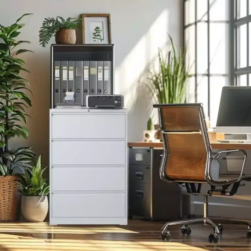 Meuble Classeur Métallique à 4 Tiroirs, Serrure, 2 Clés, Rangement Silencieux, Classeur Métallique Verrouillable Pour Bureau à Domicile, Documents Format Légal, Lettre, A4, F4