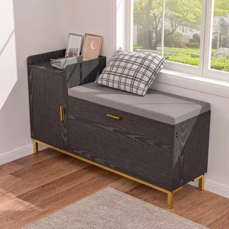 Banc de rangement VECELO, avec tiroirs à deux niveaux rabattables pour l'entrée, organisateur de chaussures, coussin d'assise amovible