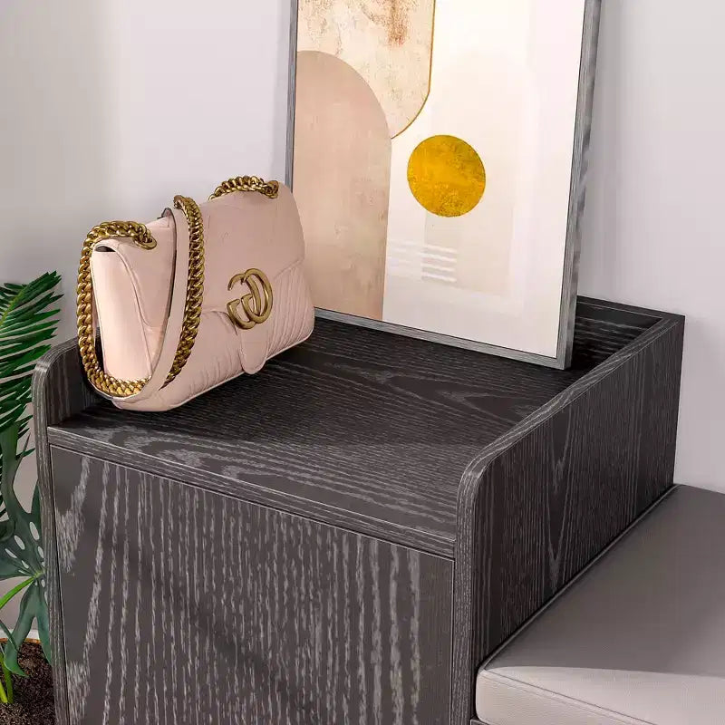 Banc de rangement VECELO, avec tiroirs à deux niveaux rabattables pour l'entrée, organisateur de chaussures, coussin d'assise amovible