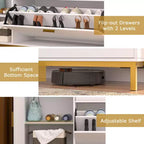 Banc de rangement VECELO, avec tiroirs à deux niveaux rabattables pour l'entrée, organisateur de chaussures, coussin d'assise amovible