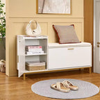 Banc de rangement VECELO, avec tiroirs à deux niveaux rabattables pour l'entrée, organisateur de chaussures, coussin d'assise amovible