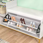 Banc de rangement VECELO, avec tiroirs à deux niveaux rabattables pour l'entrée, organisateur de chaussures, coussin d'assise amovible
