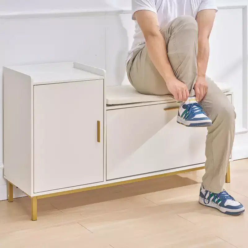 Banc de rangement VECELO, avec tiroirs à deux niveaux rabattables pour l'entrée, organisateur de chaussures, coussin d'assise amovible