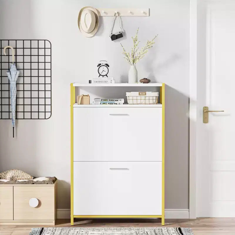 Banc de rangement VECELO, avec tiroirs à deux niveaux rabattables pour l'entrée, organisateur de chaussures, coussin d'assise amovible
