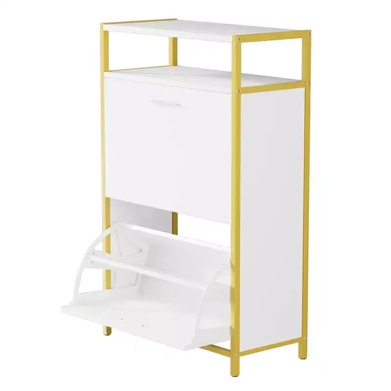 Banc de rangement VECELO, avec tiroirs à deux niveaux rabattables pour l'entrée, organisateur de chaussures, coussin d'assise amovible