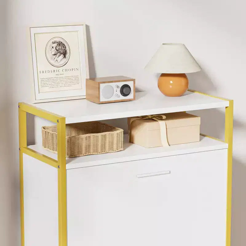 Banc de rangement VECELO, avec tiroirs à deux niveaux rabattables pour l'entrée, organisateur de chaussures, coussin d'assise amovible