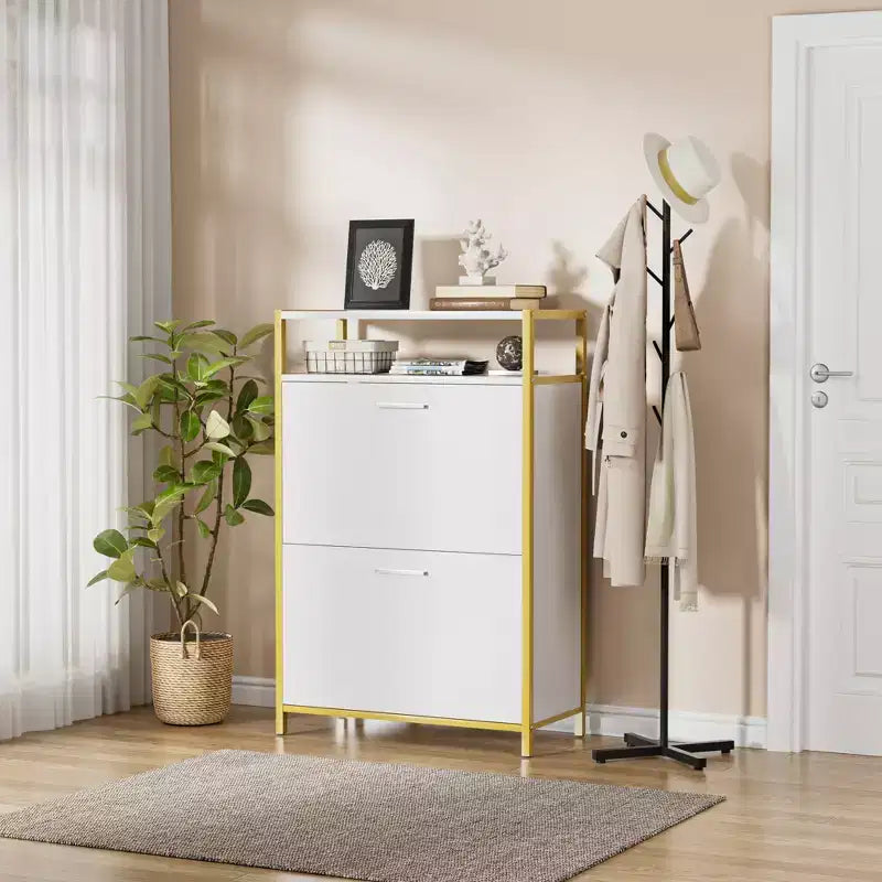 Banc de rangement VECELO, avec tiroirs à deux niveaux rabattables pour l'entrée, organisateur de chaussures, coussin d'assise amovible