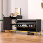 Banc de rangement VECELO, avec tiroirs à deux niveaux rabattables pour l'entrée, organisateur de chaussures, coussin d'assise amovible