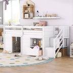 Lits mezzanines bas une place, lit une place avec escalier et garde-corps de sécurité pour enfants, adolescents et jeunes filles, cadre de lit en bois une place