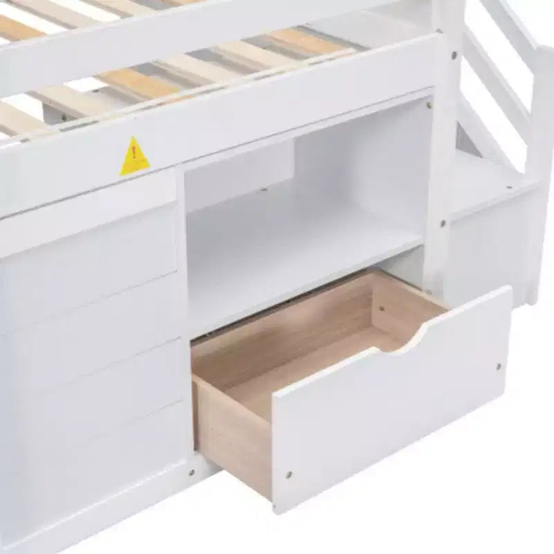 Lits mezzanines bas une place, lit une place avec escalier et garde-corps de sécurité pour enfants, adolescents et jeunes filles, cadre de lit en bois une place