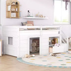 Lits mezzanines bas une place, lit une place avec escalier et garde-corps de sécurité pour enfants, adolescents et jeunes filles, cadre de lit en bois une place