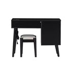 Coiffeuse rétro en bois 39 W avec prise de charge, port USB et tabouret, table de maquillage avec 3 tiroirs et 1 tiroir en rotin 4B - ModernLuxe