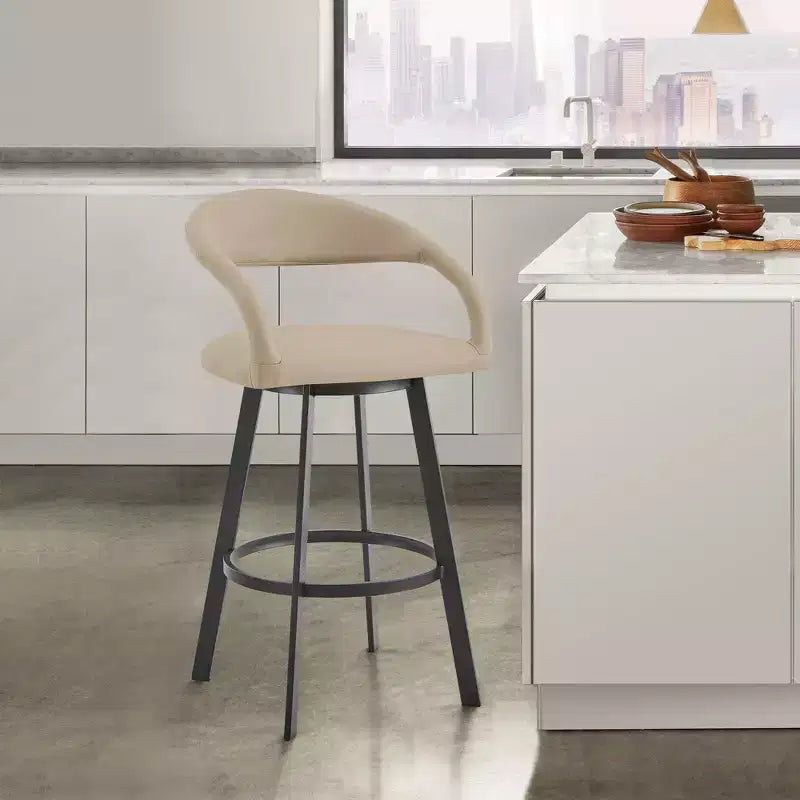 Tabouret de bar pivotant Armen Living 26 Ramona en fer et similicuir, hauteur comptoir