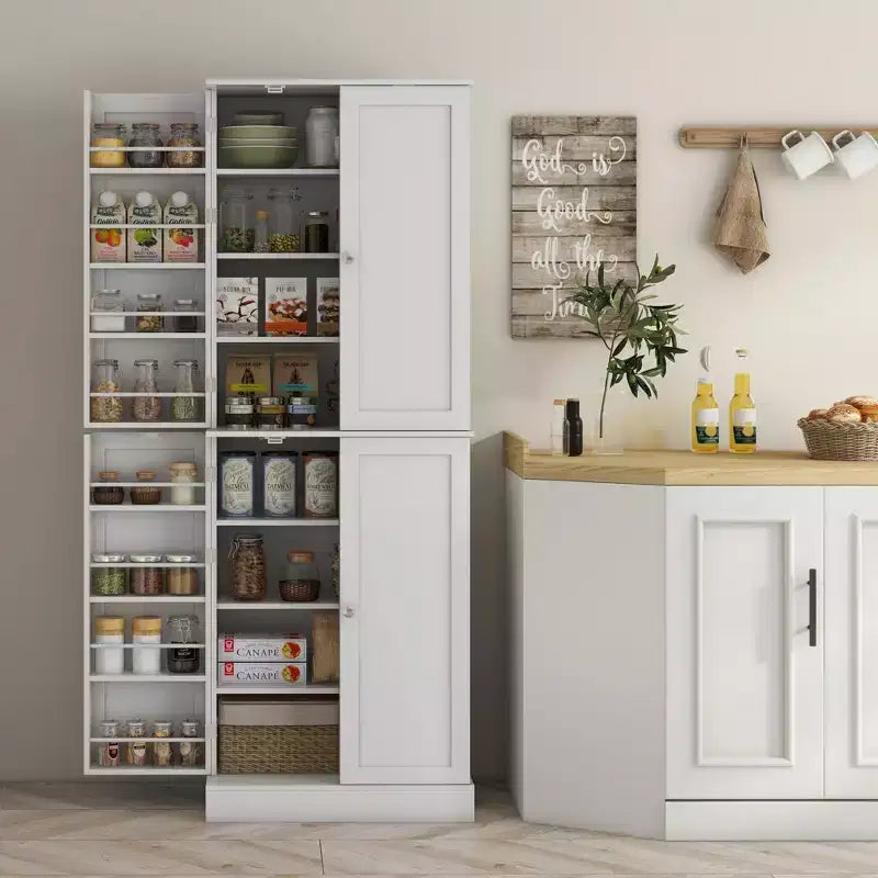HOMCOM Armoire de cuisine 65", Meuble de rangement moderne avec portes et étagères, Buffet autoportant pour salle à manger