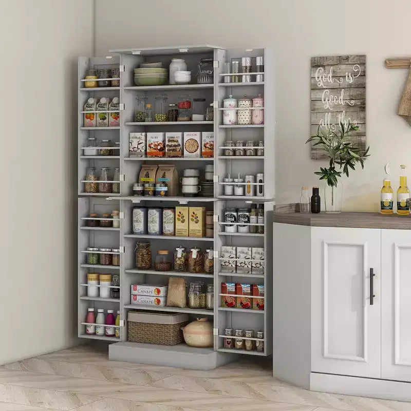 HOMCOM Armoire de cuisine 65", Meuble de rangement moderne avec portes et étagères, Buffet autoportant pour salle à manger