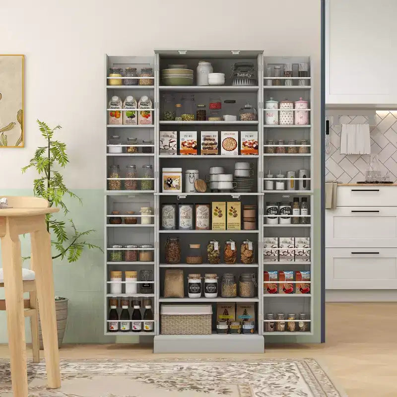 HOMCOM Armoire de cuisine 65", Meuble de rangement moderne avec portes et étagères, Buffet autoportant pour salle à manger