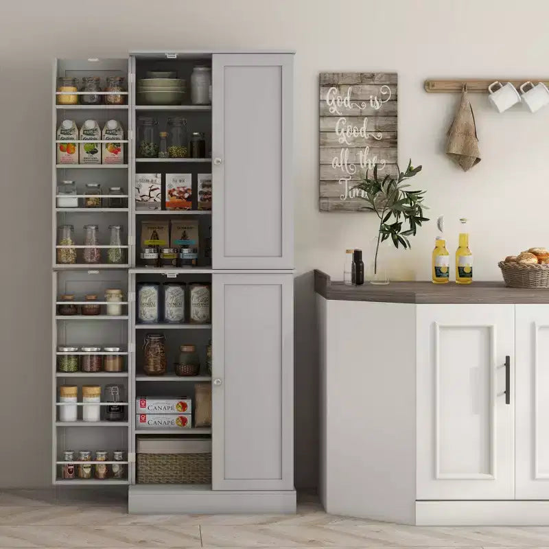 HOMCOM Armoire de cuisine 65", Meuble de rangement moderne avec portes et étagères, Buffet autoportant pour salle à manger