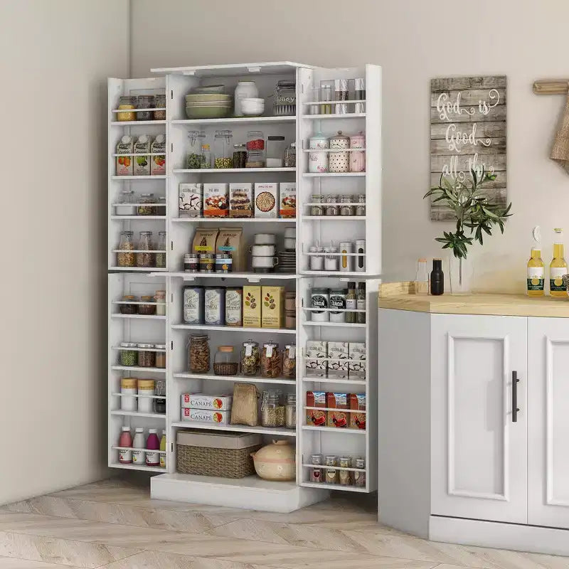 HOMCOM Armoire de cuisine 65", Meuble de rangement moderne avec portes et étagères, Buffet autoportant pour salle à manger