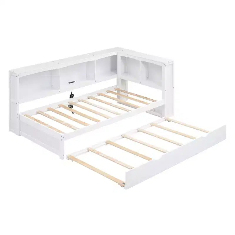 Lit de repos double avec lit gigogne/2 tiroirs, armoires de rangement et ports USB 4B - ModernLuxe