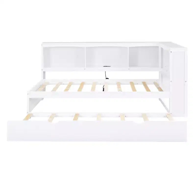 Lit de repos double avec lit gigogne/2 tiroirs, armoires de rangement et ports USB 4B - ModernLuxe