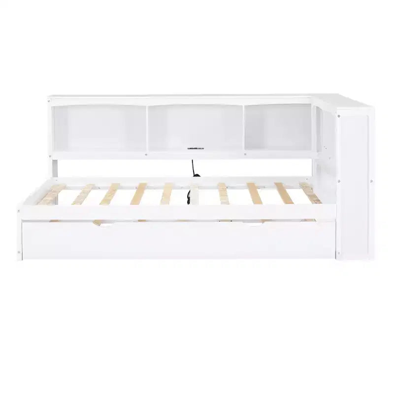 Lit de repos double avec lit gigogne/2 tiroirs, armoires de rangement et ports USB 4B - ModernLuxe