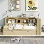 Lit de repos double avec lit gigogne/2 tiroirs, armoires de rangement et ports USB 4B - ModernLuxe