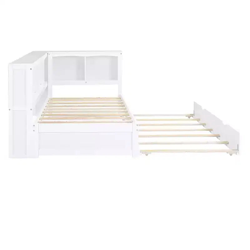Lit de repos double avec lit gigogne/2 tiroirs, armoires de rangement et ports USB 4B - ModernLuxe