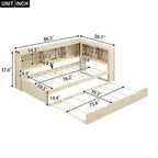 Lit de repos double avec lit gigogne/2 tiroirs, armoires de rangement et ports USB 4B - ModernLuxe
