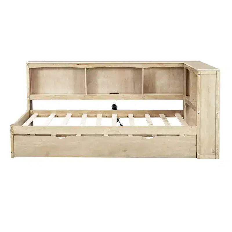 Lit de repos double avec lit gigogne/2 tiroirs, armoires de rangement et ports USB 4B - ModernLuxe