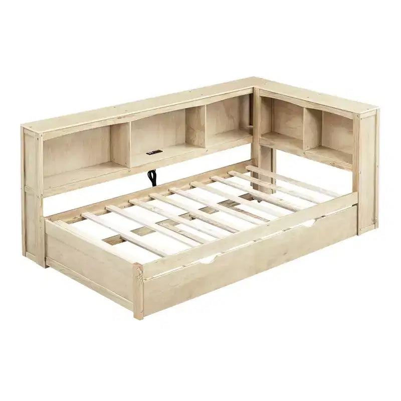 Lit de repos double avec lit gigogne/2 tiroirs, armoires de rangement et ports USB 4B - ModernLuxe