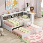 Lit de repos double avec lit gigogne/2 tiroirs, armoires de rangement et ports USB 4B - ModernLuxe