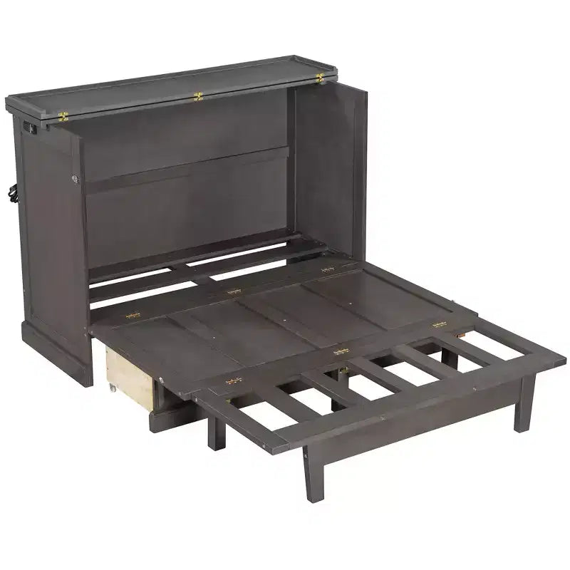 Lit escamotable en bois taille Queen/Full ModernLuxe, armoire-lit pliable peu encombrante avec station de recharge USB et tiroirs de rangement