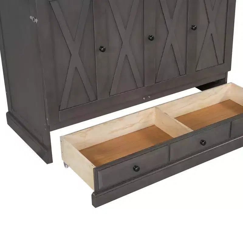 Lit escamotable en bois taille Queen/Full ModernLuxe, armoire-lit pliable peu encombrante avec station de recharge USB et tiroirs de rangement