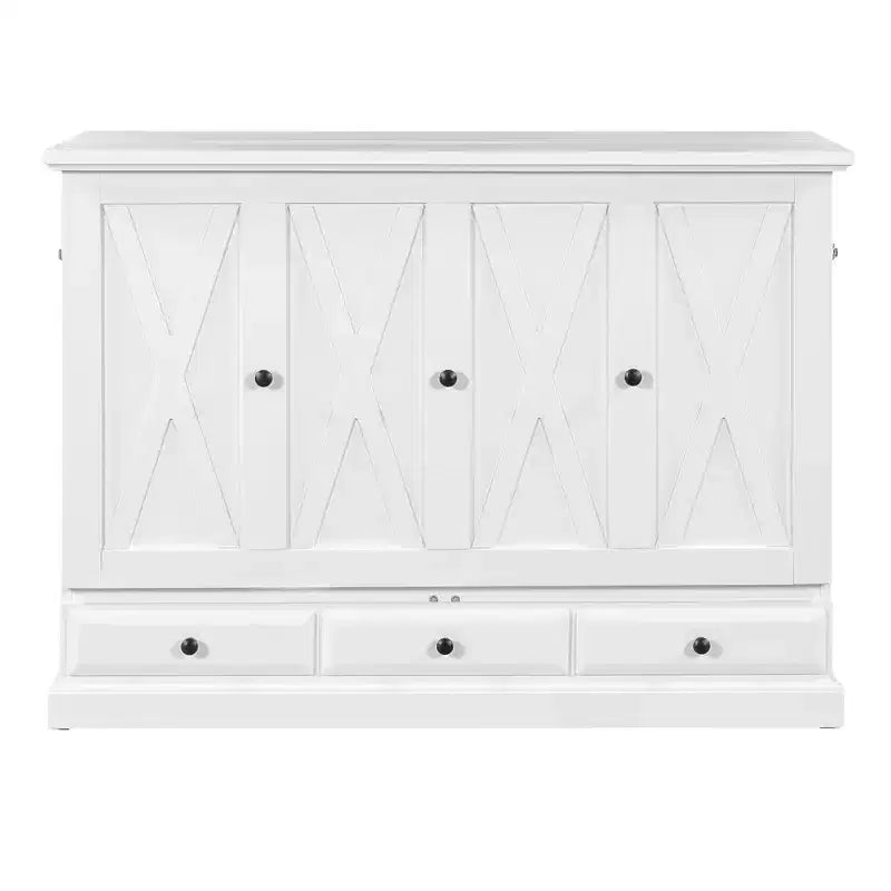 Lit escamotable en bois taille Queen/Full ModernLuxe, armoire-lit pliable peu encombrante avec station de recharge USB et tiroirs de rangement