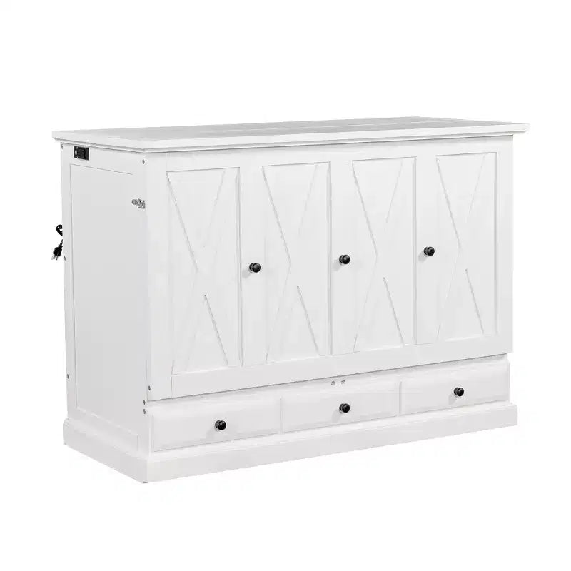 Lit escamotable en bois taille Queen/Full ModernLuxe, armoire-lit pliable peu encombrante avec station de recharge USB et tiroirs de rangement